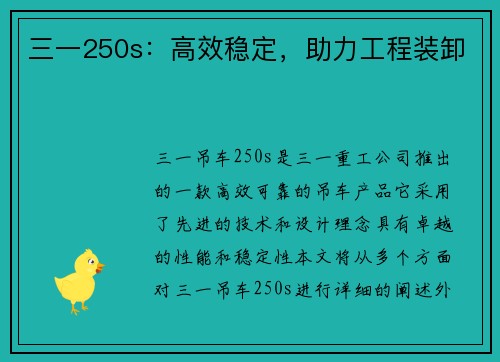 三一250s：高效稳定，助力工程装卸