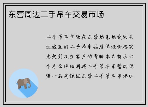东营周边二手吊车交易市场