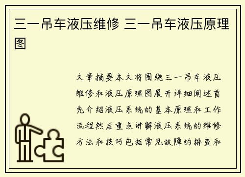 三一吊车液压维修 三一吊车液压原理图