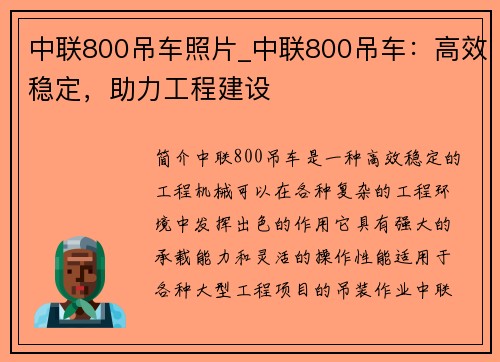 中联800吊车照片_中联800吊车：高效稳定，助力工程建设
