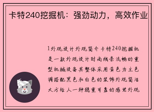 卡特240挖掘机：强劲动力，高效作业